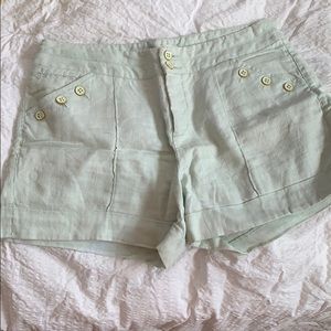 Anthropologie High-Waisted Mint Linen Shorts